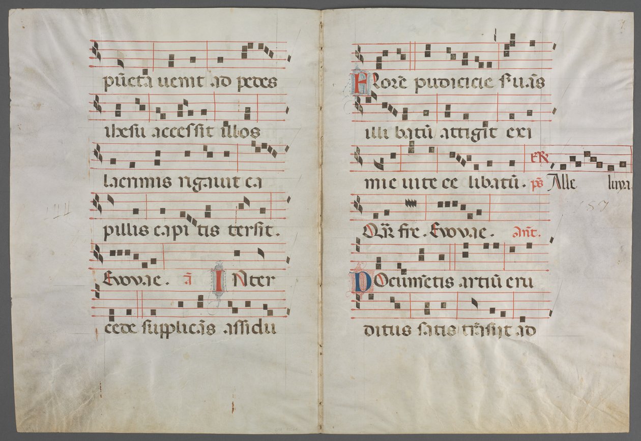 Bifolium de um Antiphonary: Music, c. 1320-1340. de Primo Miniatore di San Domenico