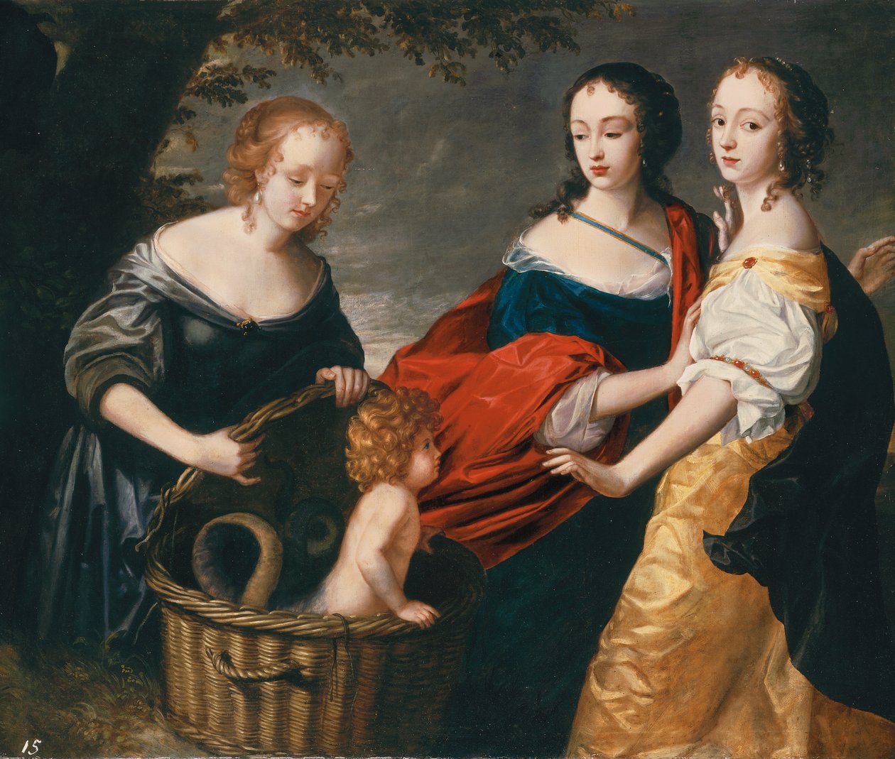 Retrato alegórico de três senhoras e uma criança como A descoberta de Erichthonius de Princess Louise Hollandine of the Rhine