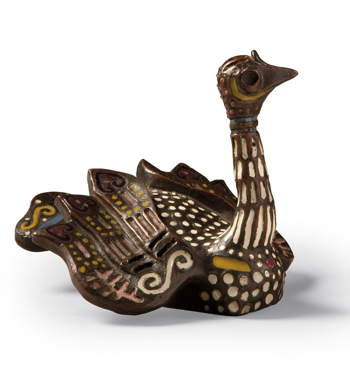 Um peso de papel de bronze e esmalte na forma de um cisne de Princess Maria Tenisheva