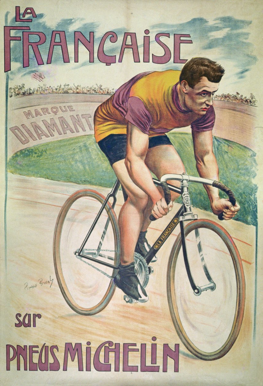 Ciclos publicitários &39;La Francaise&39; em pneus &39;Michelin&39; de Privat Livemont