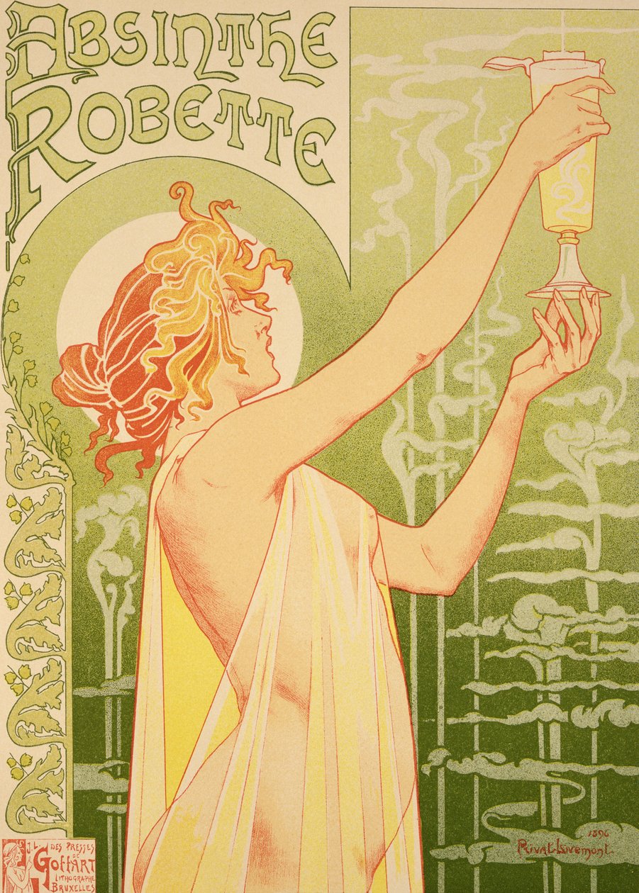 Reprodução de um cartaz publicitário "Robette Absinthe", 1896 de Privat Livemont