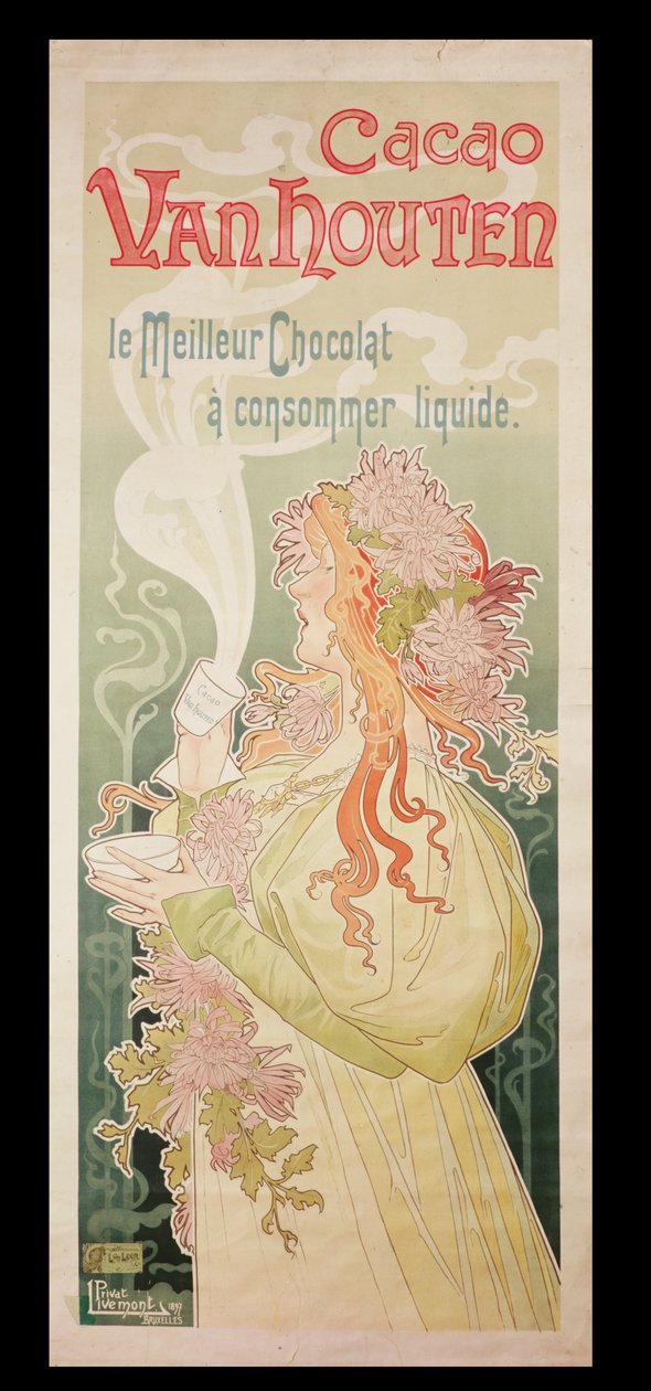 Cartaz publicitário &39;Cacao Van Houten&39;, Bélgica, 1897 de Privat Livemont
