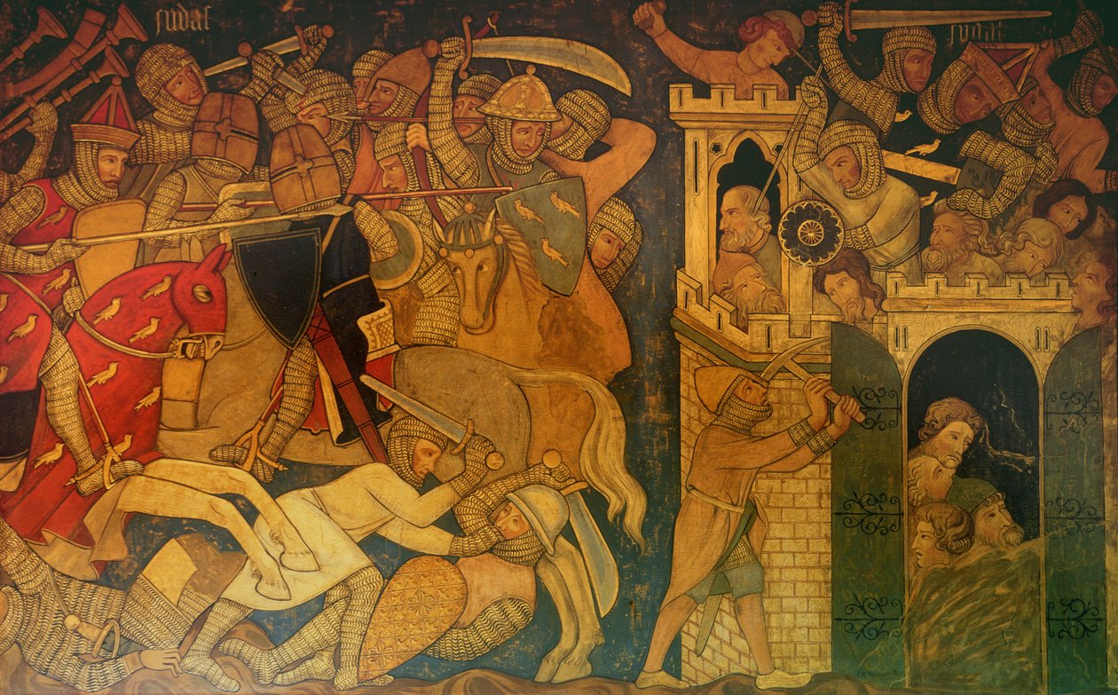 Batalha entre Judas Maccabaeus e Timotheus, e a Queda de Maspha, reconstrução de uma parede uma pintura originalmente na Câmara Pintada do Palácio de Westminster de Professor Ernest Tristram