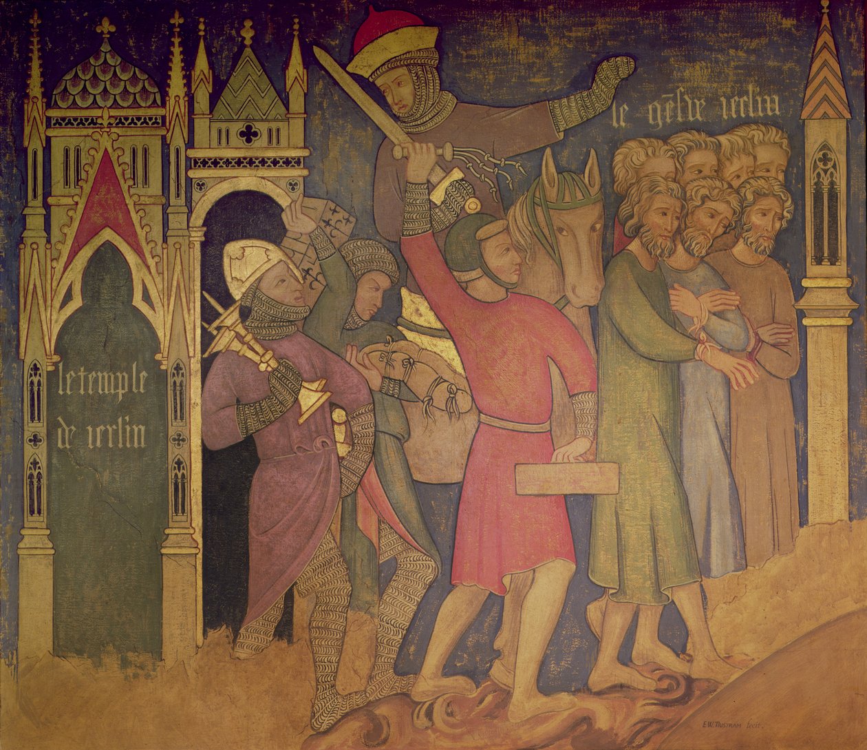 O Cativeiro dos Judeus, reconstrução de um muro uma pintura originalmente na Câmara Pintada do Palácio de Westminster de Professor Ernest Tristram