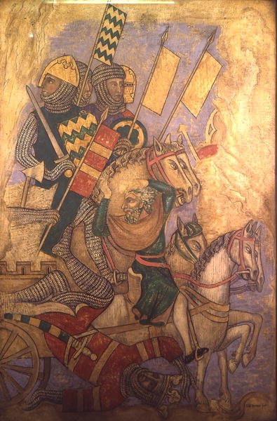 A História de Antioquia, reconstrução de uma parede uma pintura originalmente na Câmara Pintada do Palácio de Westminster de Professor Ernest Tristram