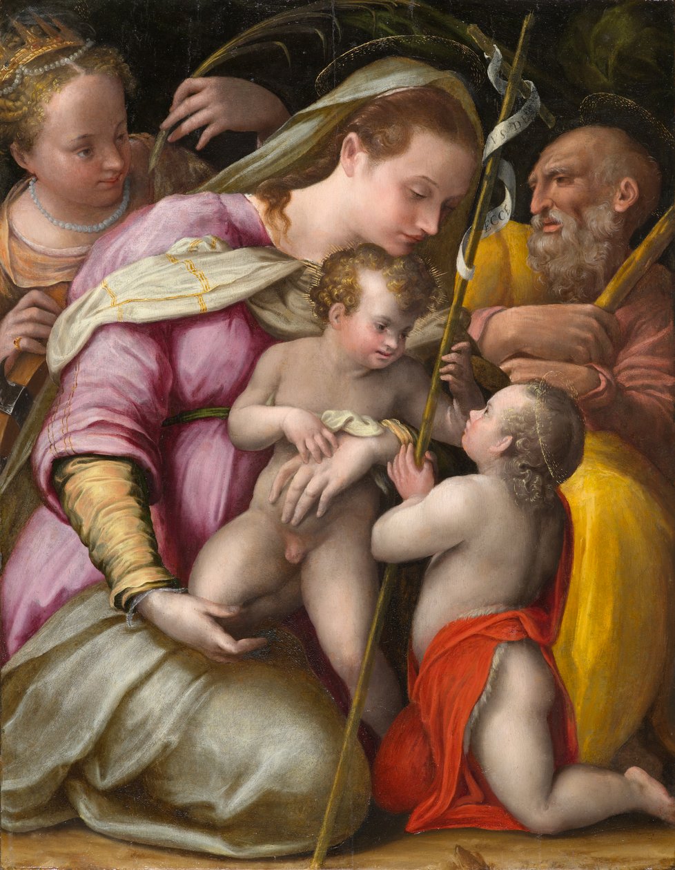 Sagrada Família com Santa Catarina de Alexandria e o Infante São João Batista, por volta de 1551-1556 (óleo sobre painel de álamo) de Prospero Fontana
