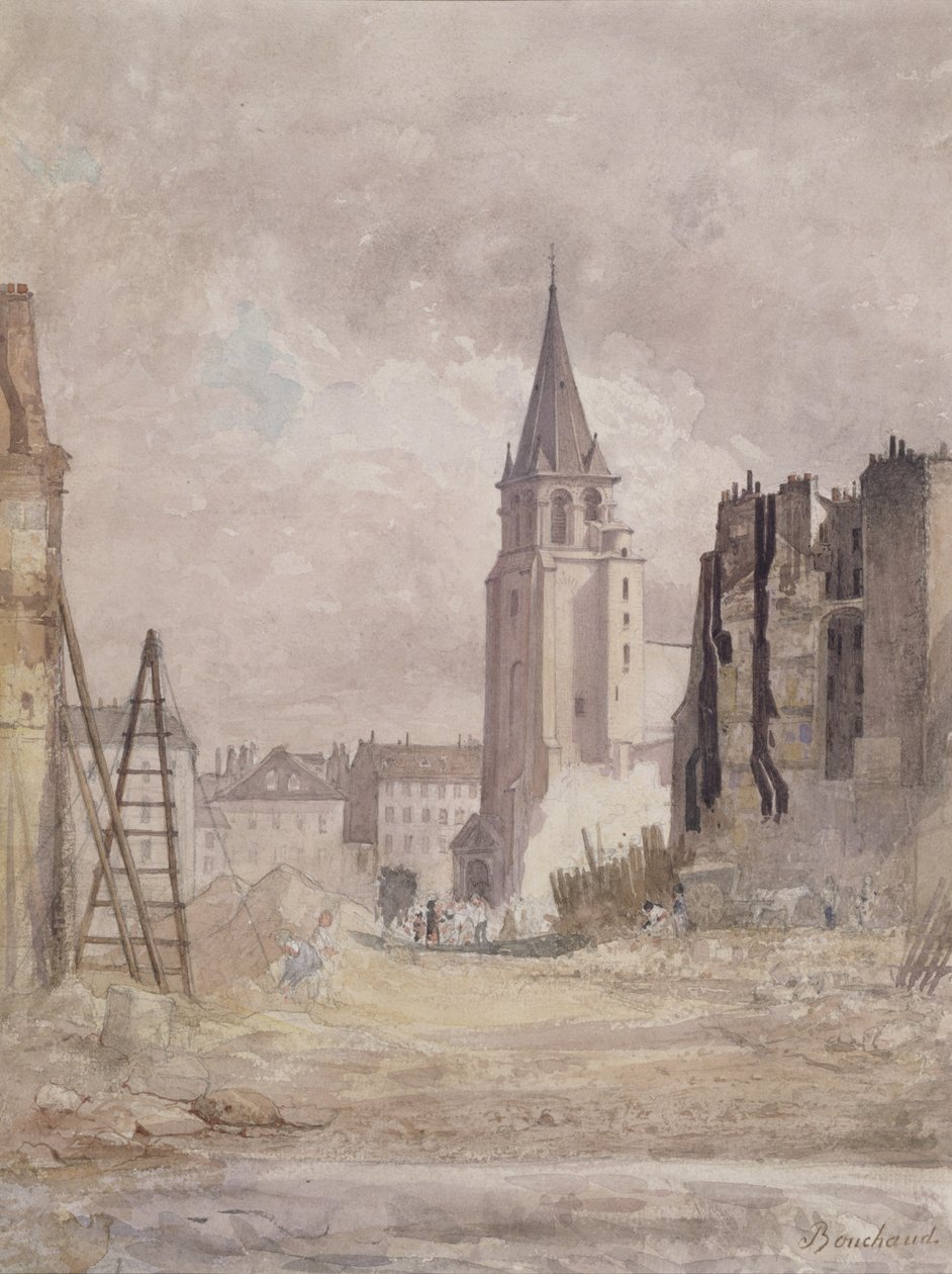 Demolição de Saint-Germain-des-Pres, c. 1867-68 (wc no papel) de Prudent Leon Bouchaud