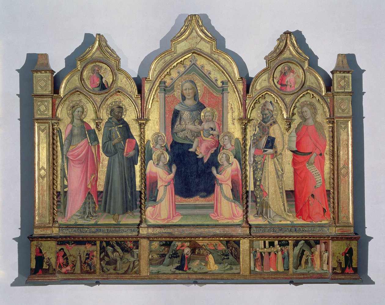 Madonna e o Menino entronizado com Santa Catarina, Santa Durga, São Zenóbio e Santa Maria Madalena (painel de moderação) de Pseudo Ambrogio di Baldese