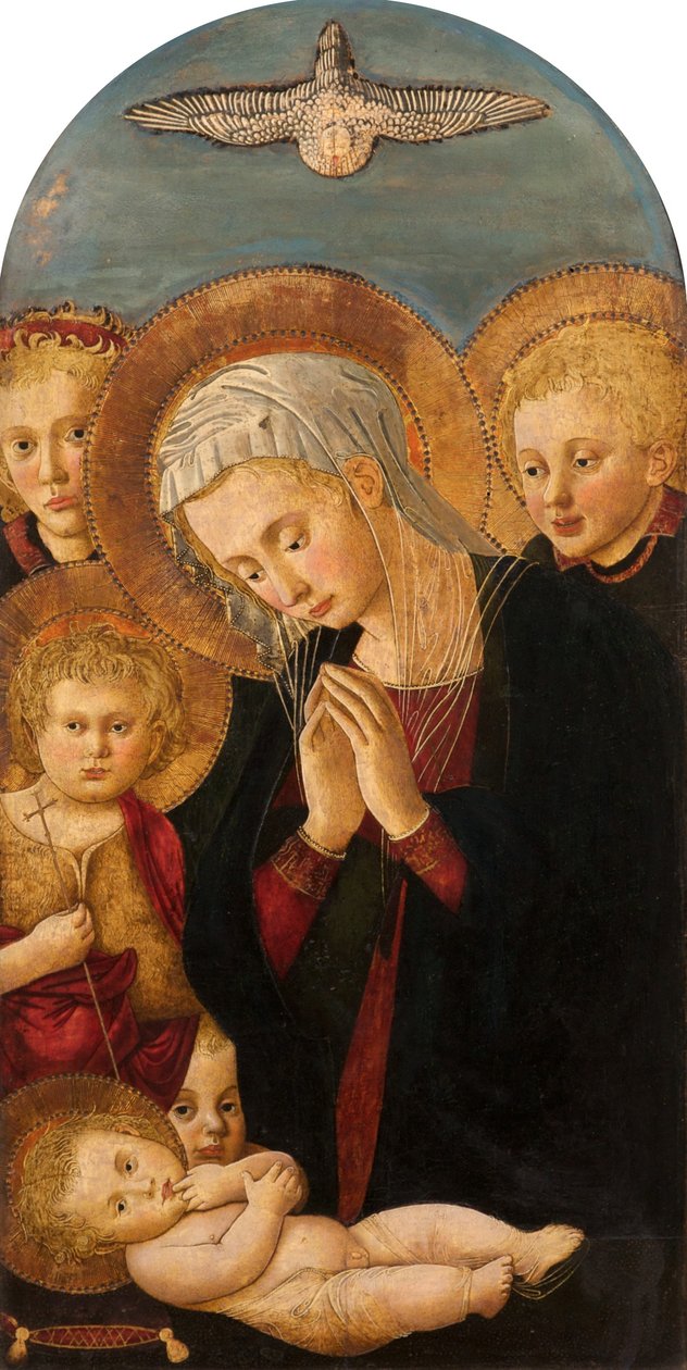 Madonna Adorando o Menino Jesus, com São João Batista e os Anjos, c.1480-1500 de Pier Francesco Fiorentino