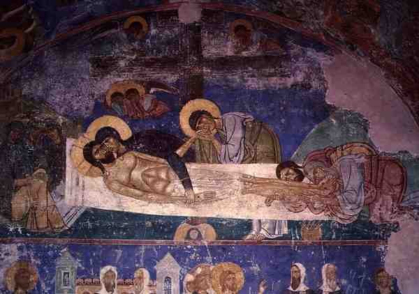As Pranteadoras na Cruz, da Catedral da Transfiguração do Salvador, início do século XII (fresco) de Pskov School