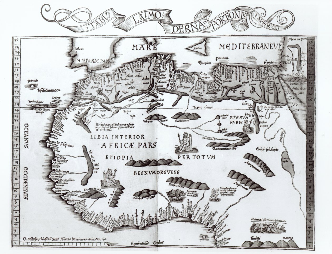 Mapa representando o norte da África, de um atlas por Ptolomeu, 1ª metade do século XVI de Ptolemy
