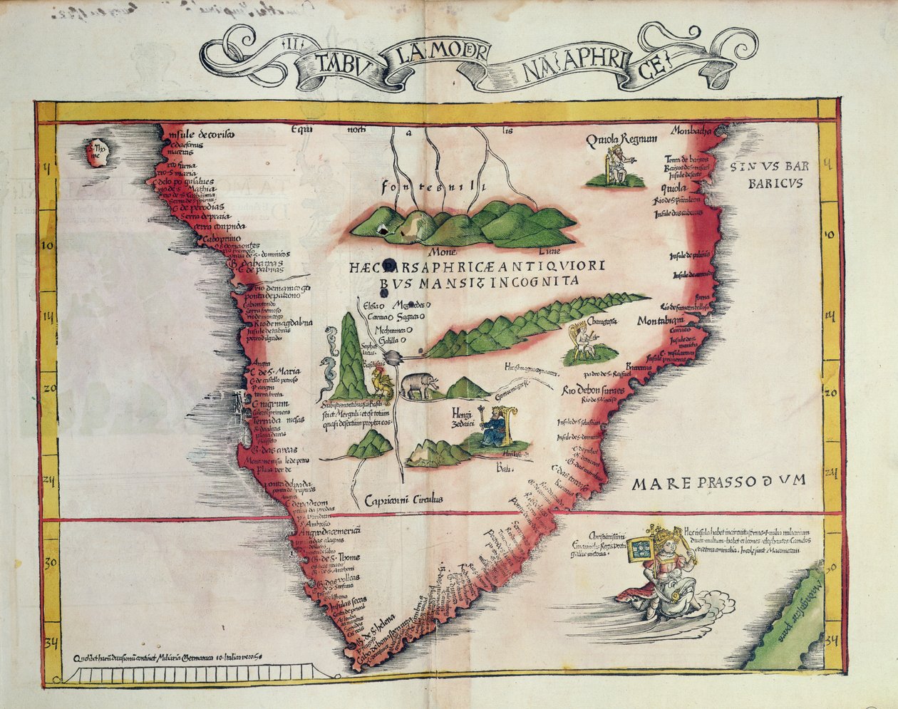 Mapa da África Austral, publicado em Estrasburgo em 1522 de Ptolemy