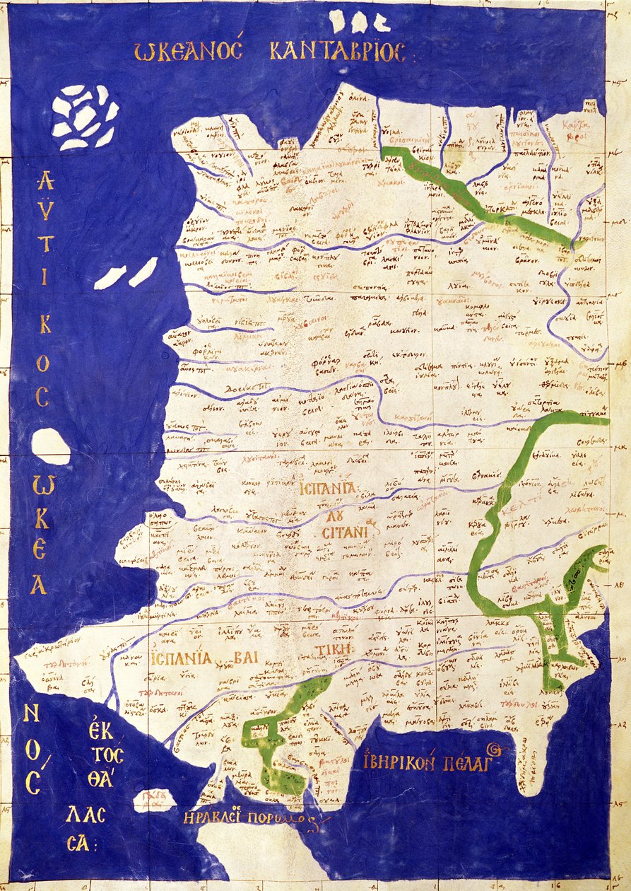 Mapa da Espanha e Portugal, de &39;Geographia&39; de Ptolemy