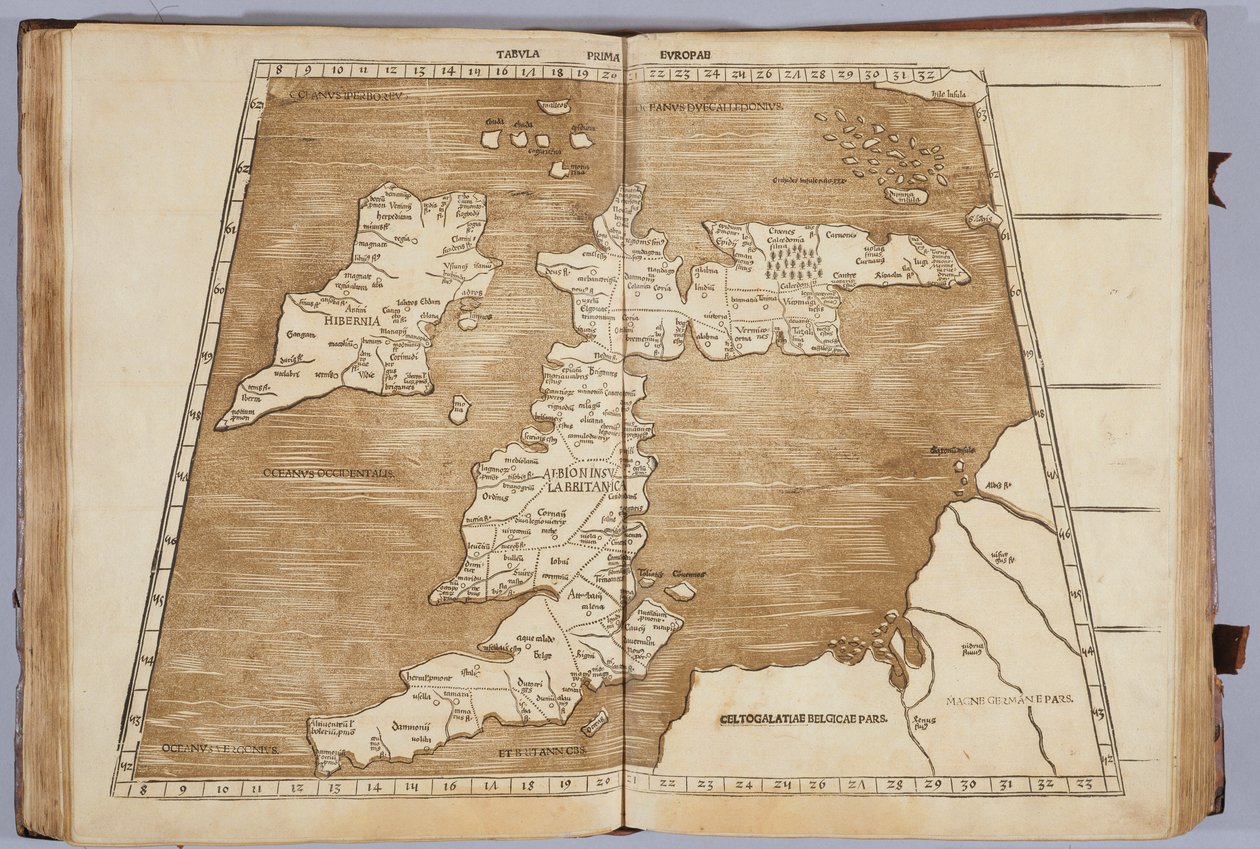 A primeira placa de Europa, a partir do último Geographic vezes da pressão original grego castigatissime, impresso por Johann Scott em 1513 de Ptolemy