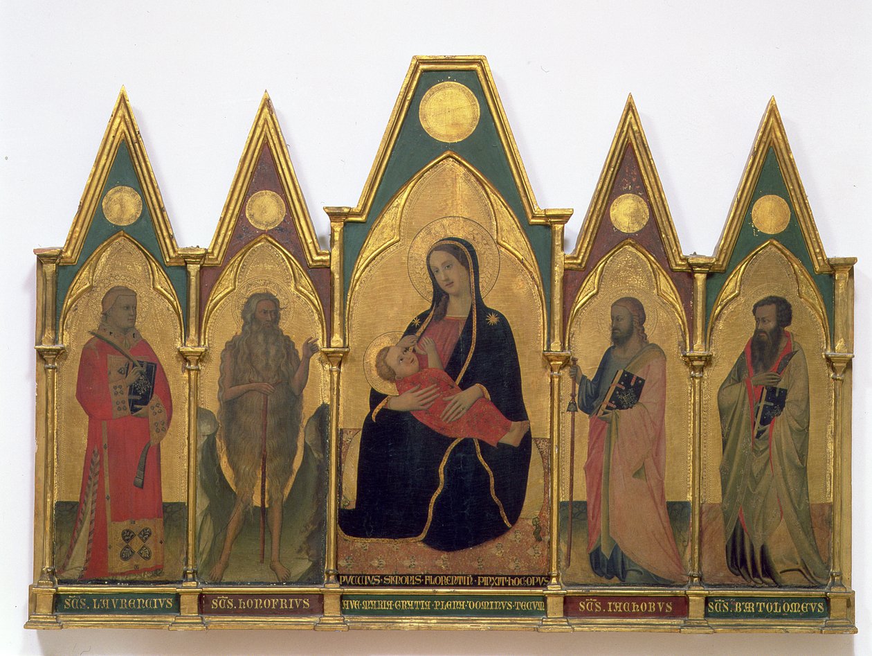 Madonna of Humility with Saints (tempera no painel) de Puccio di Simone