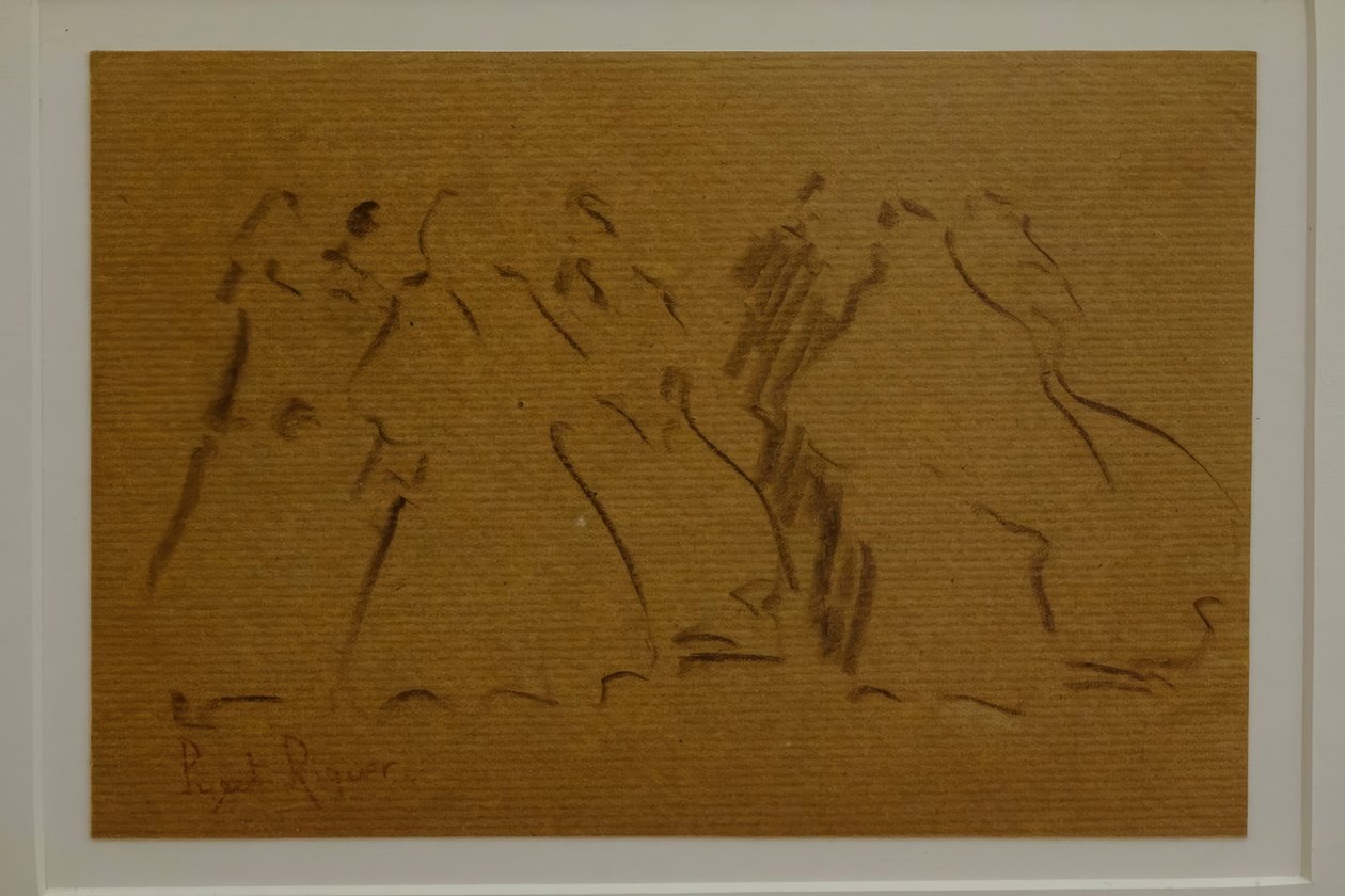 esboço de figuras femininas, Narcís Puget Riquer, desenho a carvão, museu Puget, casa nobre de Can LLaudis , Dalt Vila, Ibiza, ilhas Baleares, Espanha de Puget Riquer