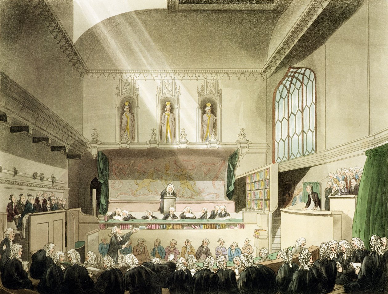 Corte do banco do rei, Westminster Hall, de "o microcosmo de Londres", gravado por J. Preto (fl.1791-1831), bar. por R. Ackermann (1764-1834) 1808 (aquatinta colorida) de Pugin and Rowlandson