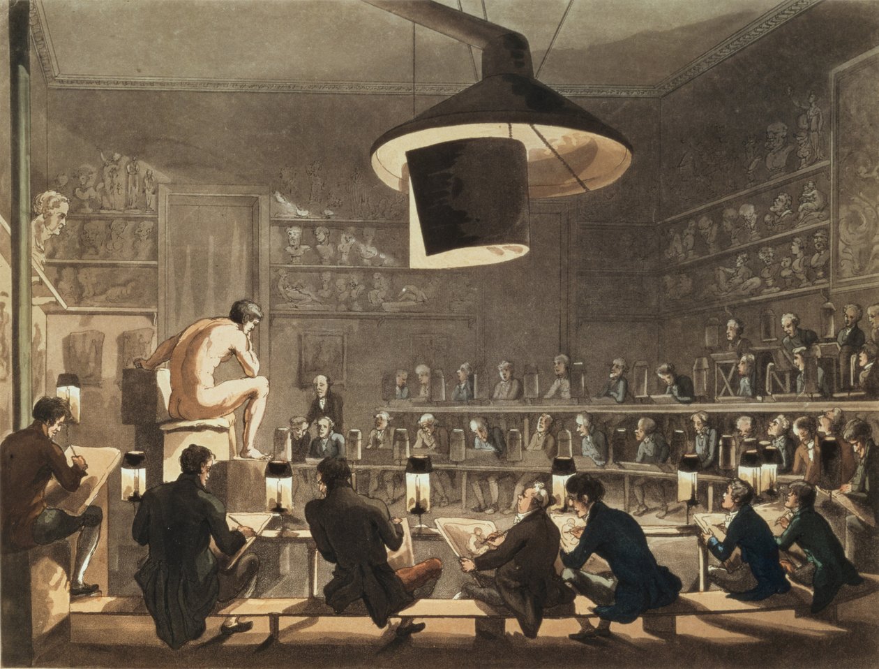 Desenho da vida na Royal Academy, gravado por Richard Banks Harraden (1778-1862) (aquatint) de Pugin and Rowlandson