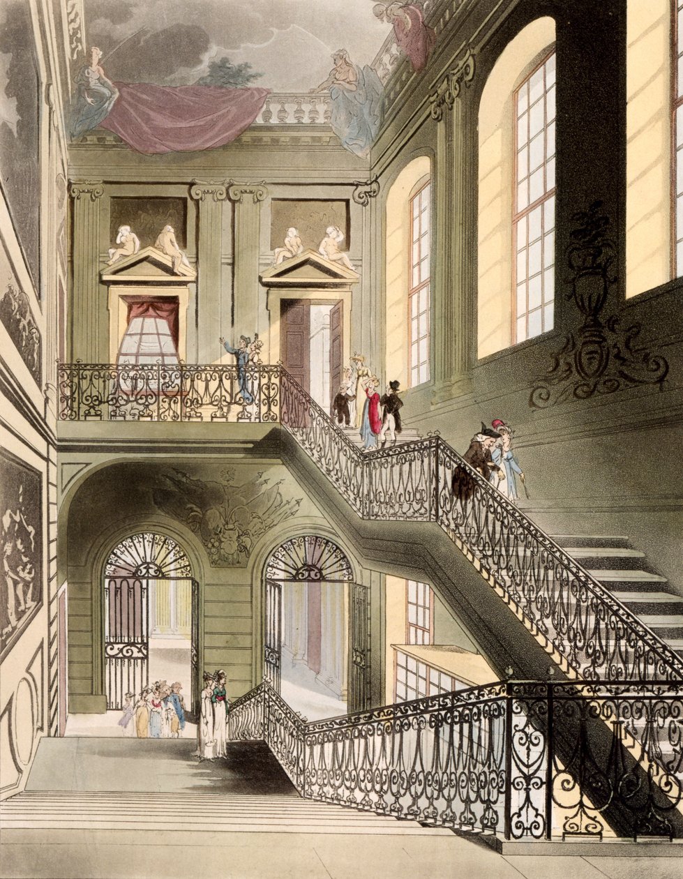 Hall and Staircase no British Museum, de &39;Microcosm of London&39; publicado por R. Ackermann 1808 de Pugin and Rowlandson