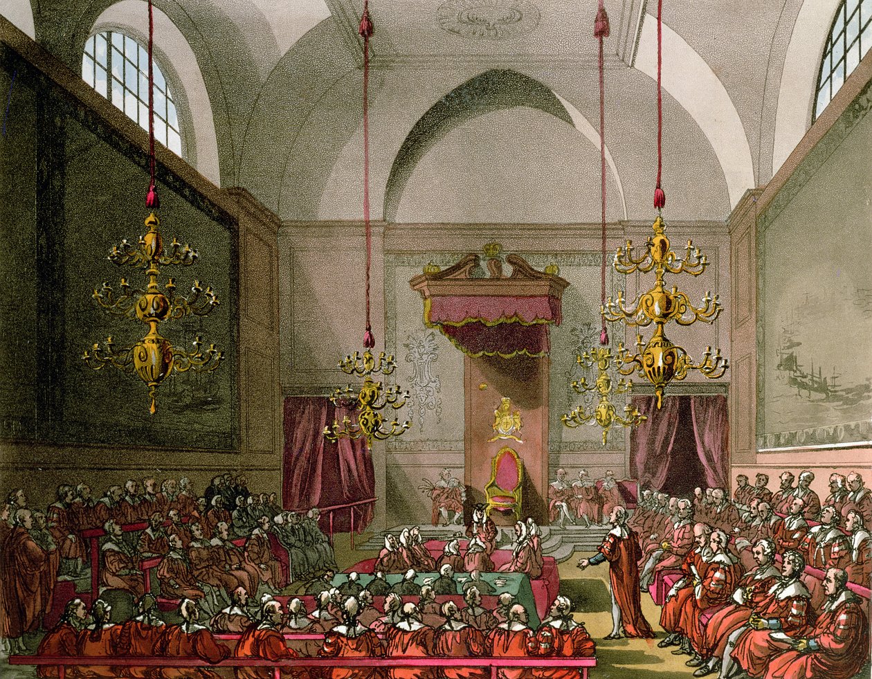 Câmara dos Lordes do "Microcosmo de Londres" de Ackermann de Pugin and Rowlandson