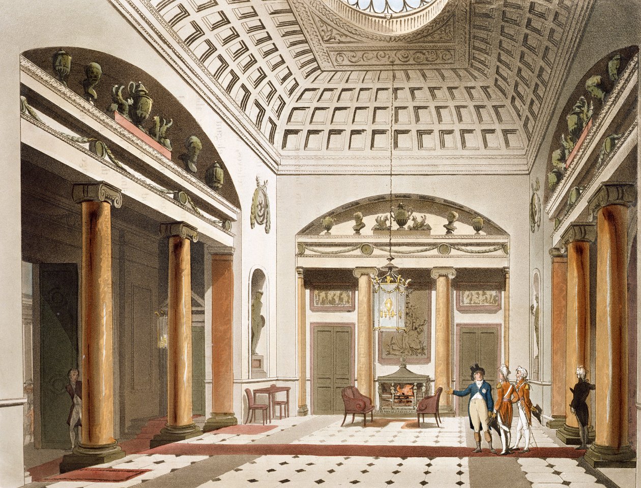 O Hall, Carlton House, do Microcosmo de Londres de Ackermann de Pugin and Rowlandson