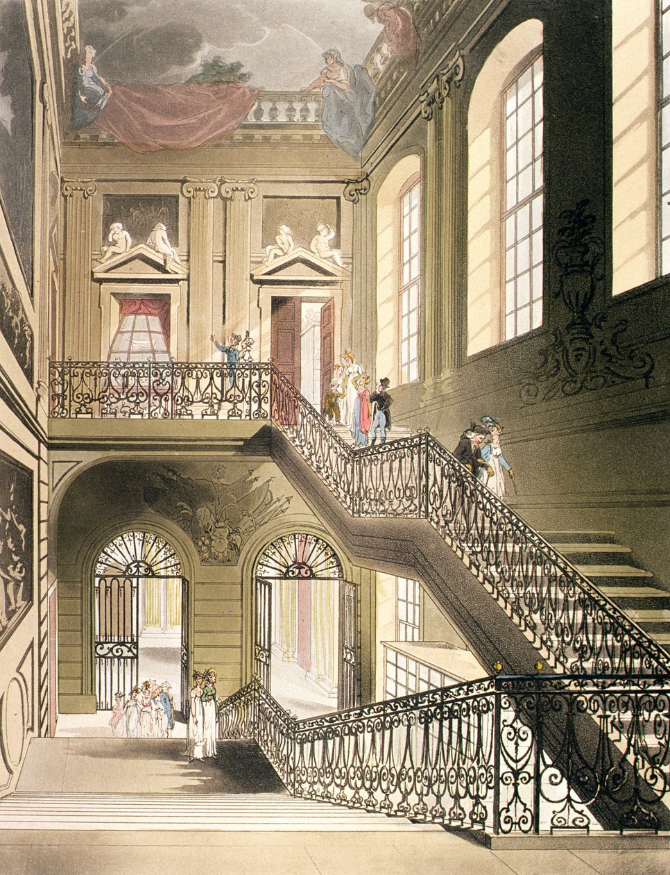 O Hall e a Escadaria do Museu Britânico do "Microcosmo de Londres" de Ackermann de Pugin and Rowlandson