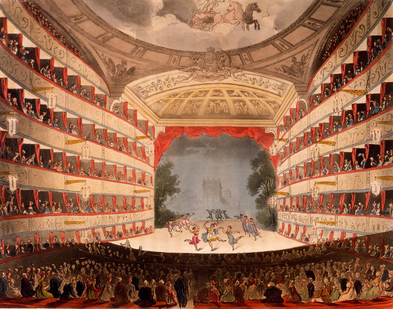 The Opera House, Londres, do "Repository of Arts" de Ackermann, 1809 (aquatinta colorida à mão) de Pugin and Rowlandson