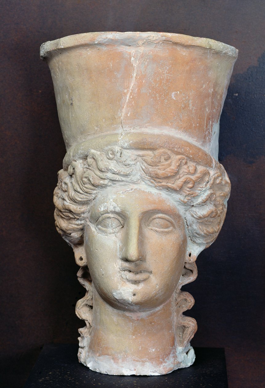 Queimador de incenso na forma da cabeça de uma divindade feminina, do Santuário Salammbo, Cartago (terracota) de Punic