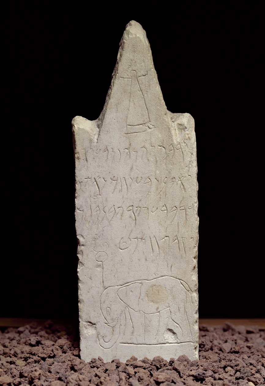 Estela votiva com um elefante, de Cartago, do século III a II aC (calcário) de Punic