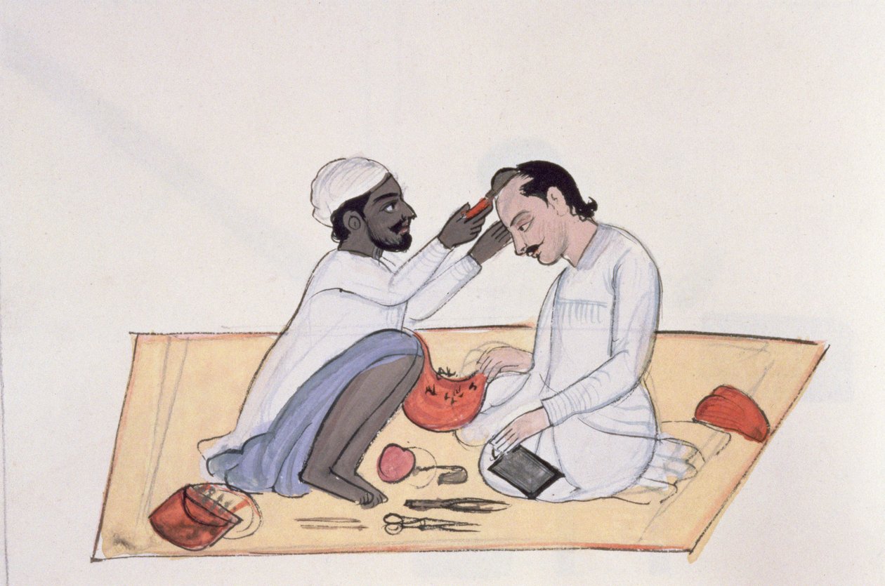 Barbeiro, c.1890 (wc no papel) de Punjabi School