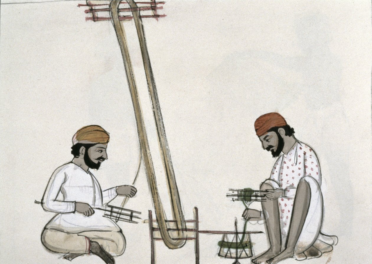 Rolos de seda, c.1890 (wc no papel) de Punjabi School