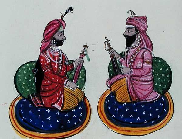 Maharaja Kharak Singh e Maharaja Nau Nihal Singh, c.1890 (aguarela sobre papel) de Punjabi School
