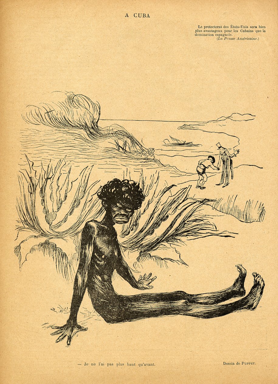 Os Estados Unidos levam Cuba da Espanha, cartum de Le Rire, 29 de outubro de 1898 de Puppet