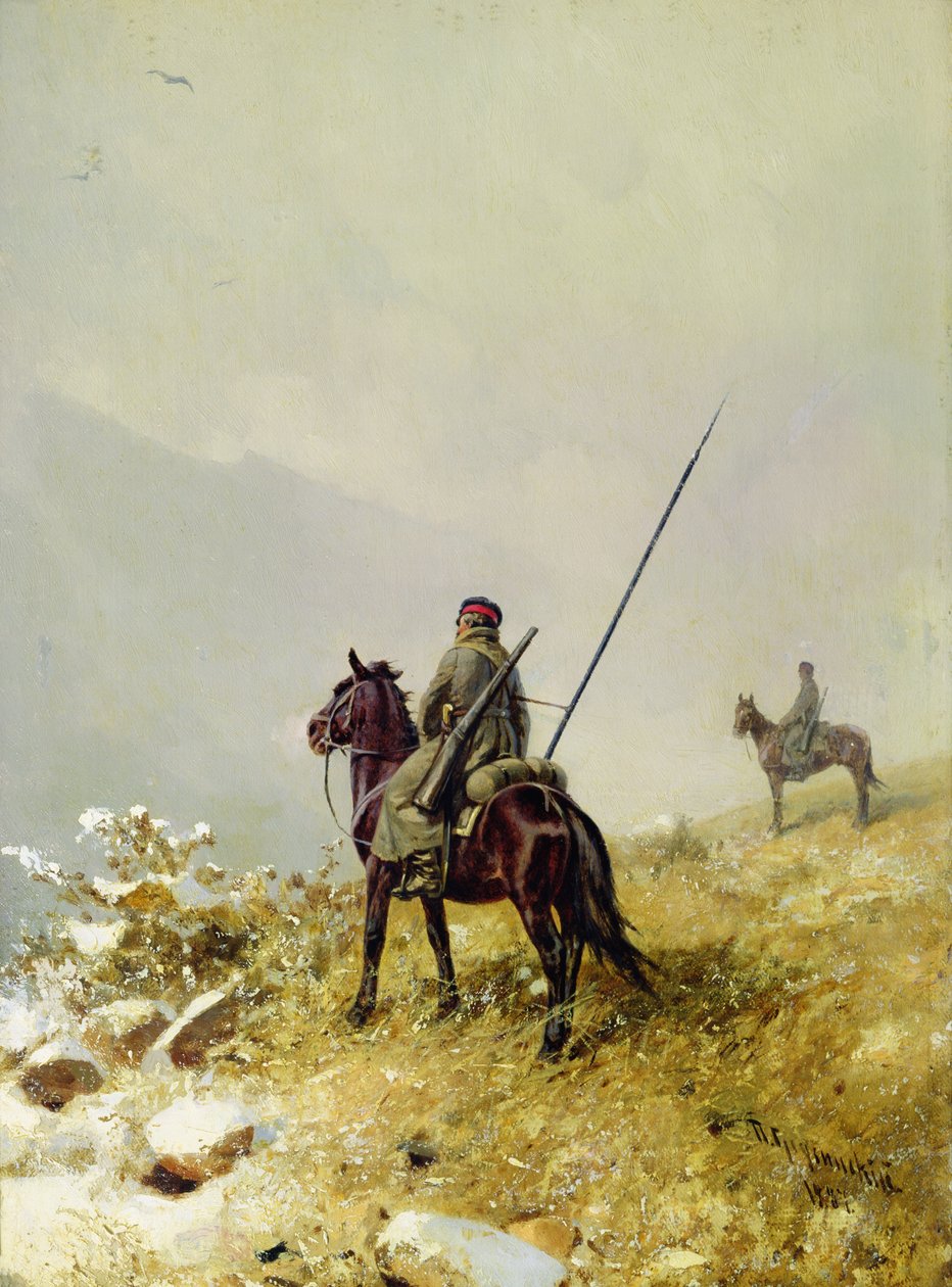 A patrulha, 1887 (óleo no cartão) de Pyotr Nikolayevich Grusinsky