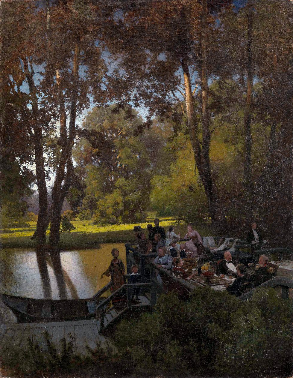 ""Dejeuner au parc"" (Almoço no Parque) Peinture de Pyotr Alexandrovich Sukhodolsky (Soukhodolsky) (1835-1903) Óleo sobre tela Dim 61,5x48 cm Coleção Particular de Pyotr Alexandrovich Sukhodolsky