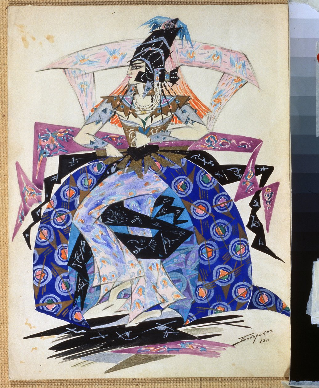 Desenho de trajes para o ballet Petrushka de Igor Stravinsky (1882-1971). Desenho de Pyotr Boborykin (Piotr Boborykine) (1836-1921). Aguarela e lápis sobre papel, 35,6 x 26,5 cm de Pyotr Boborykin