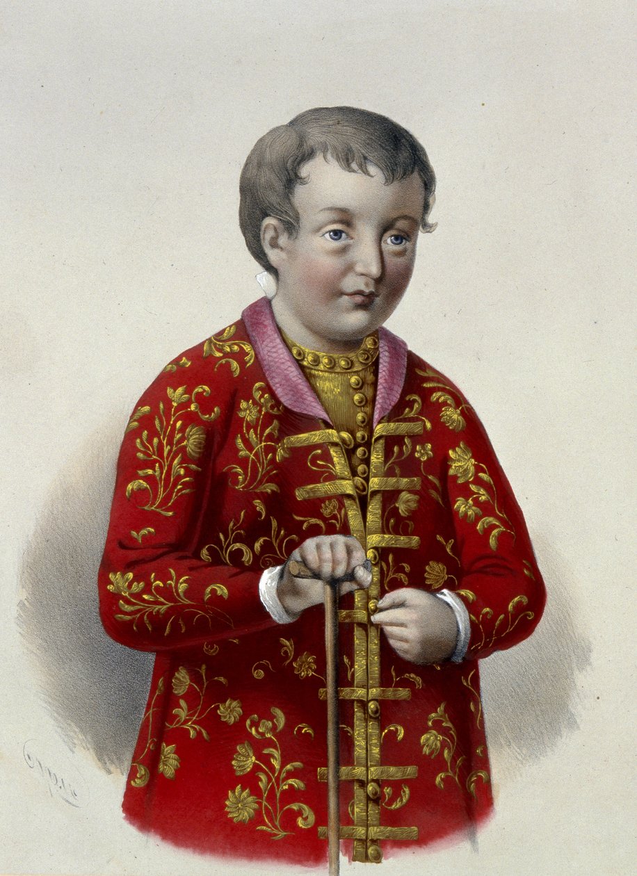 Grão-Duque Simeon Alexeievich (1665-1669) da Rússia (Tsarevich Simeon Alexeevich da Rússia). Obra de Pyotr Fyodorovich Borel (1829-1898), litografia por volta de 1860. Arte russa do século XIX, neo classicismo. Biblioteca Estatal Russa, Moscou. de Pyotr Fyodorovich Borel