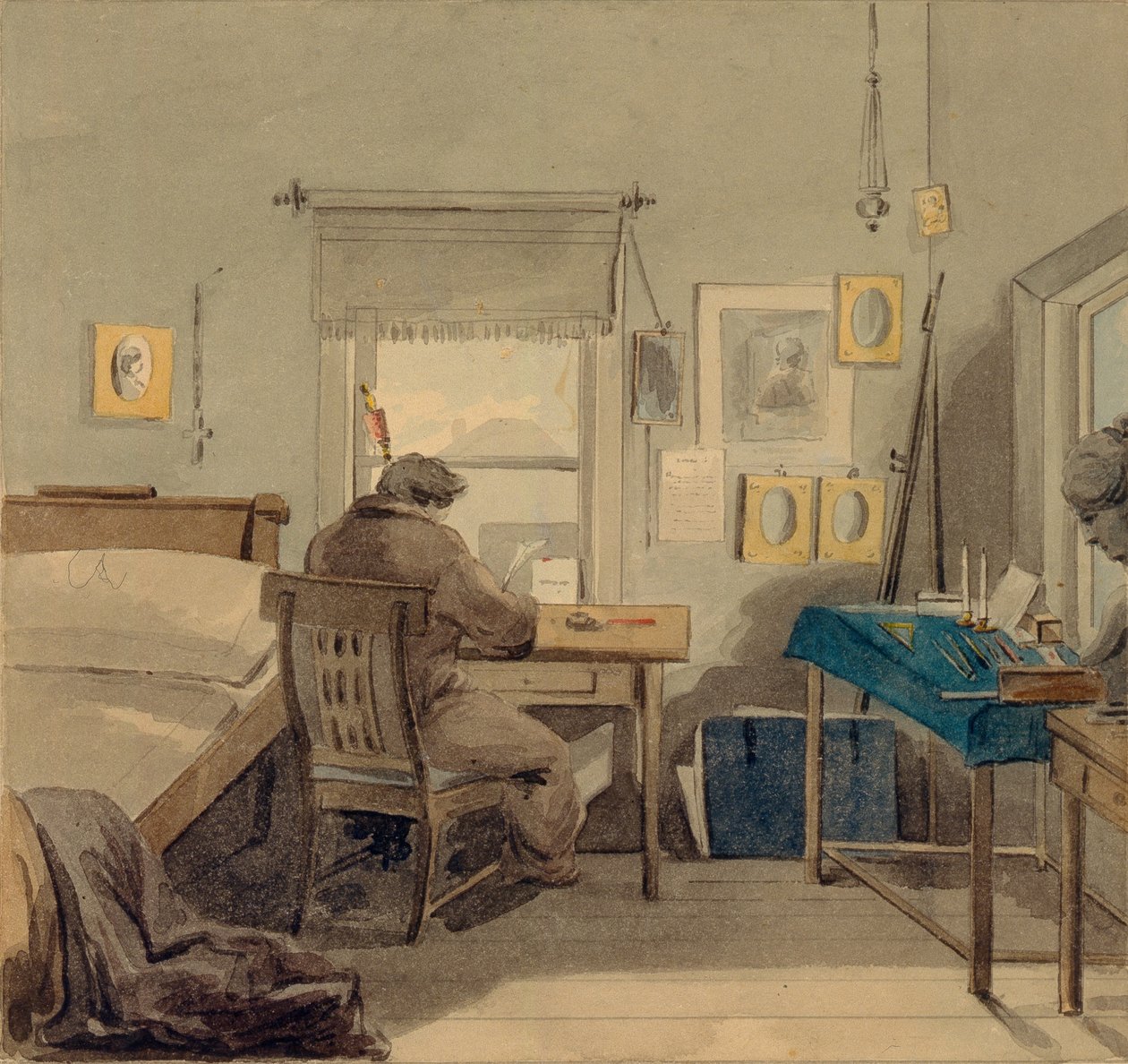 No trabalho. Na Casa Pavel Nashchokin, 1824 de Pyotr Fyodorovich Sokolov