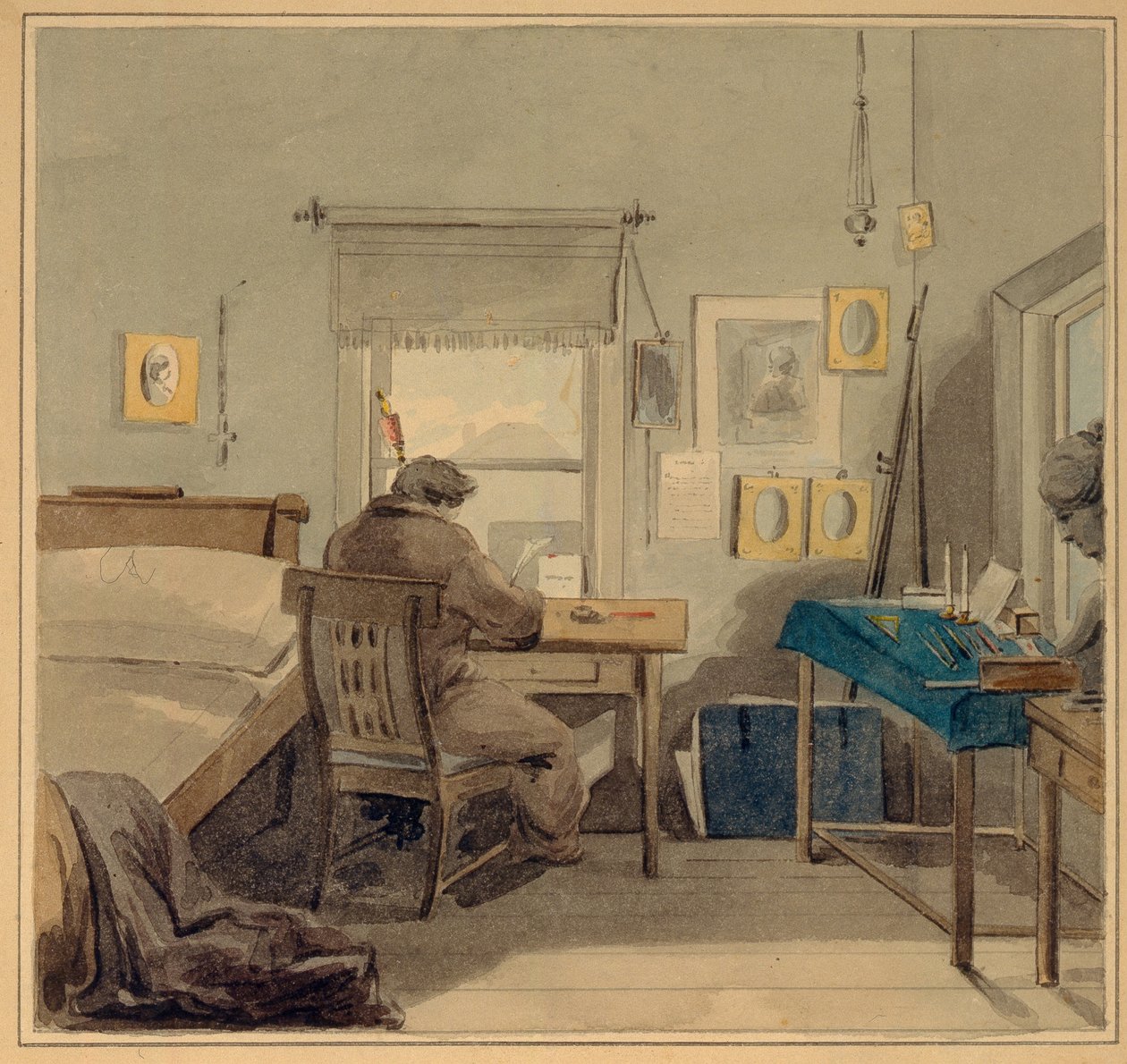 No trabalho. Na Casa Pavel Nashchokin, 1824 de Pyotr Fyodorovich Sokolov