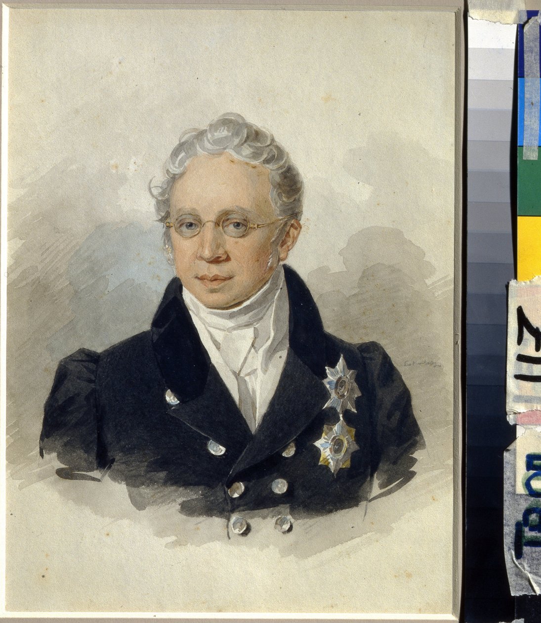 Portrait du comte Charles Robert de Nesselrode (Karl Robert von Nesselrode) (1780-1862). (Retrato do Conde K. R. Nesselrode). Oeuvre de Pyotr (Piotr) Fyodorovich Sokolov (Pierre Sokolov) (1791-1848), aquarelle sur papier, apres 1829. Art russe 19e sie de Pyotr Fyodorovich Sokolov