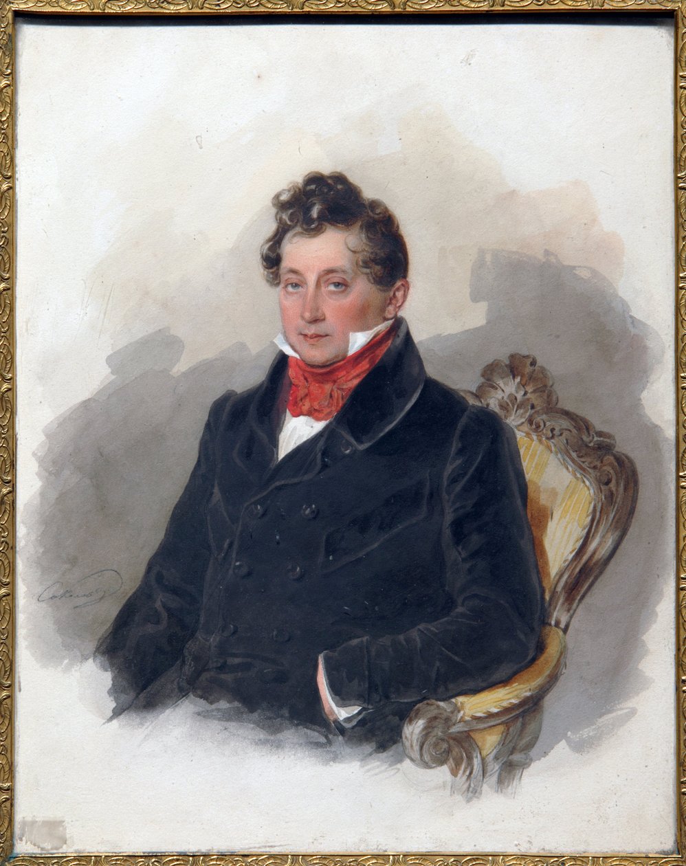 Portrait du decembriste (ou decabriste) Mikhail Vielgorsky (1788-1856). (Retrato do decembrista M. Vielgorsky). Oeuvre de Pyotr (Piotr) Fyodorovich Sokolov (Pierre Sokolov) (1791-1848), aquarelle sur papier, vers 1840. Arte rússe 19 siecle, romantismo. de Pyotr Fyodorovich Sokolov