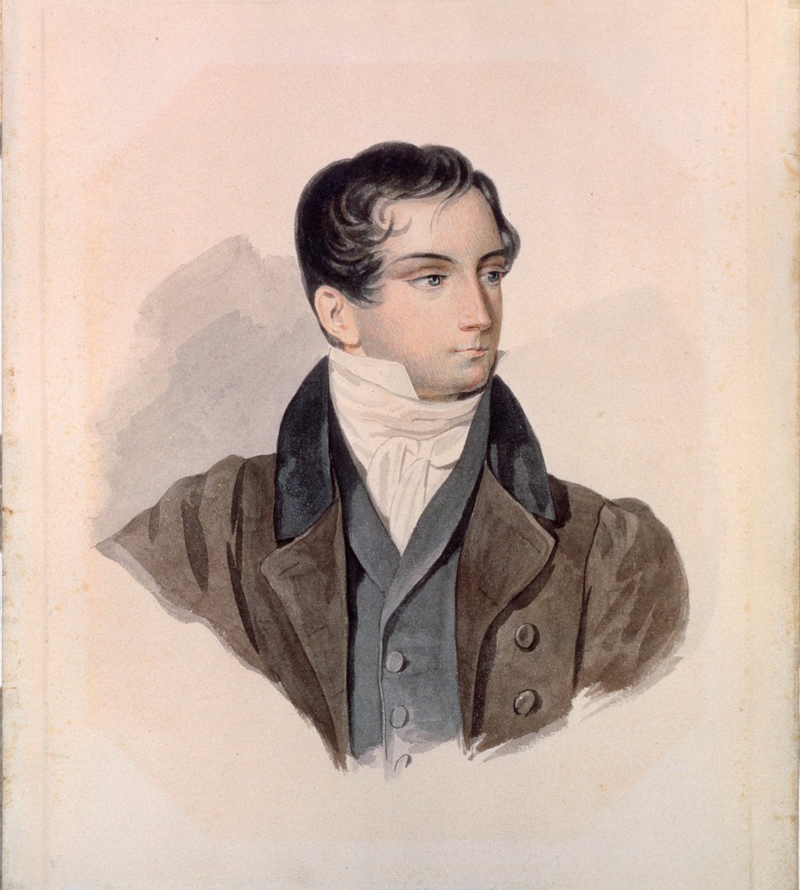 Retrato do poeta Dimitri (Dmitri) Venevitinov (1805-1827). Obra de Pyotr (Piotr) Fyodorovich Sokolov (Pierre Sokolov) (1791-1848), aquarela sobre papel de Pyotr Fyodorovich Sokolov