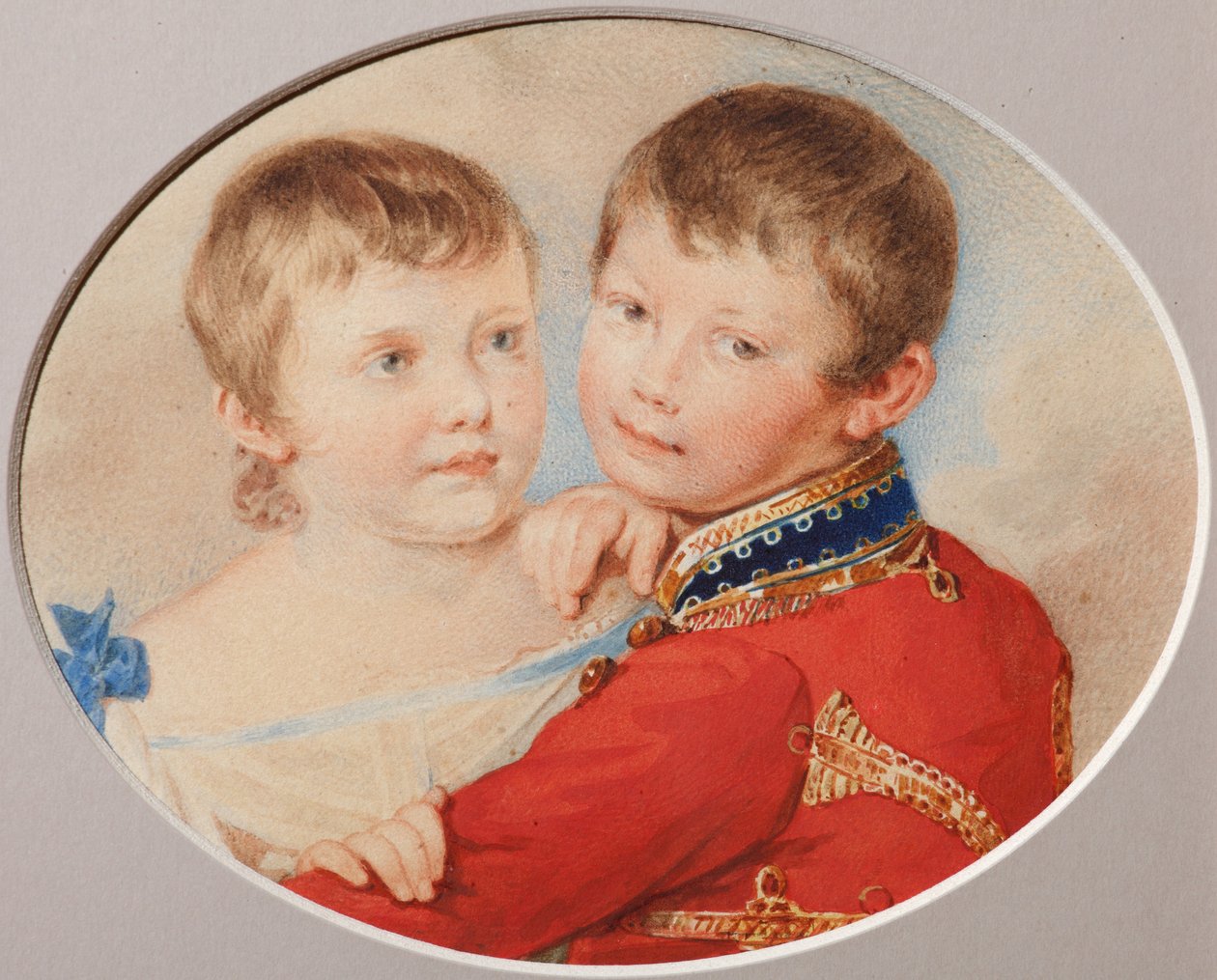 Retrato do príncipe herdeiro Alexander Nikolayevich e da grã-duquesa Maria Nikolaevna em crianças, 1825 de Pyotr Fyodorovich Sokolov