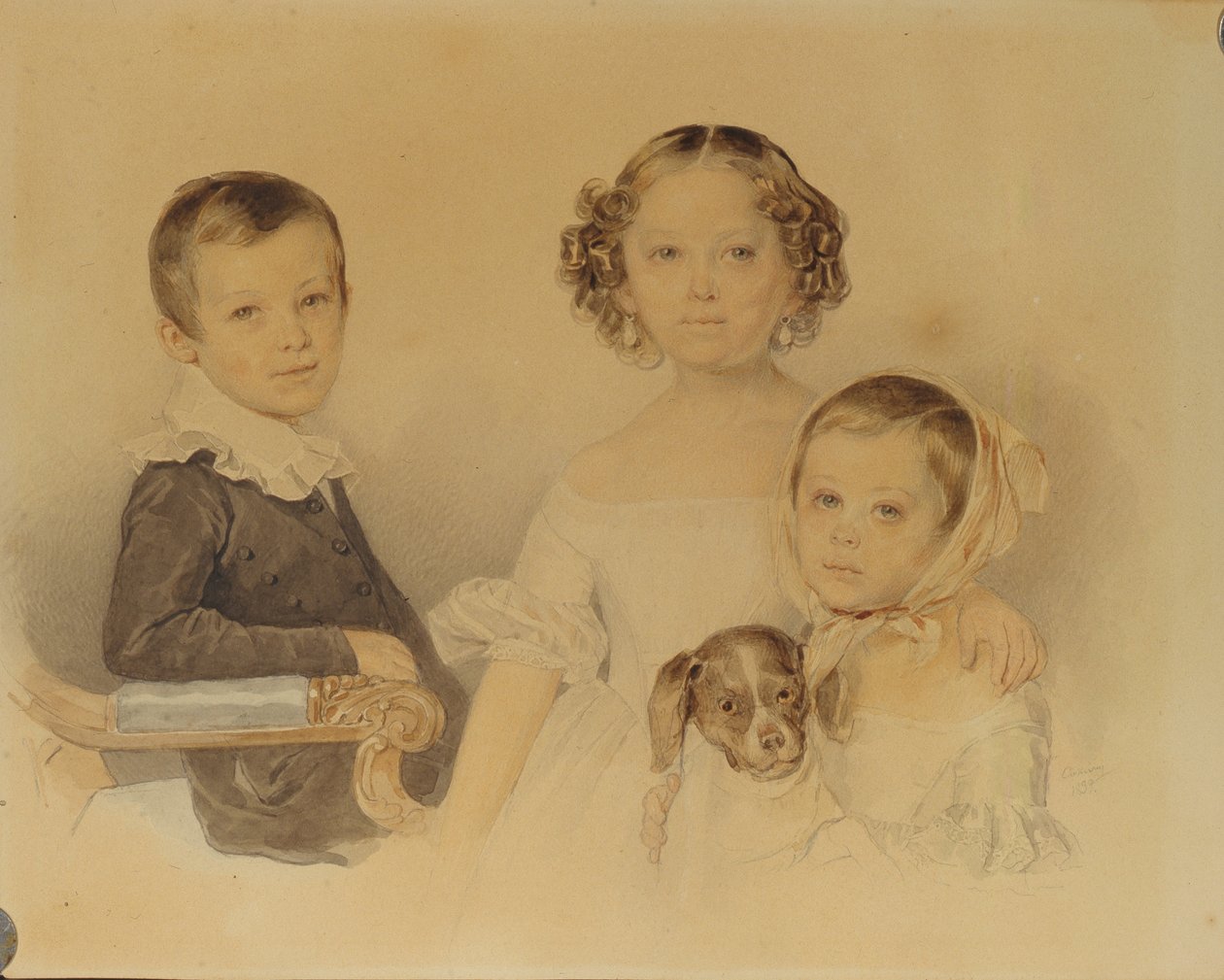 Retrato das crianças Lanskoy, 1839 de Pyotr Fyodorovich Sokolov