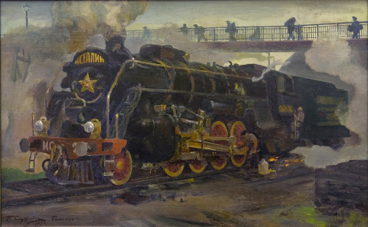 Locomotiva IS20 por Smukrovich, Pyotr Iosifovich (1878-1942). Óleo sobre tela, tamanho: 55x89 de Pyotr Iosifovich Smukrovich