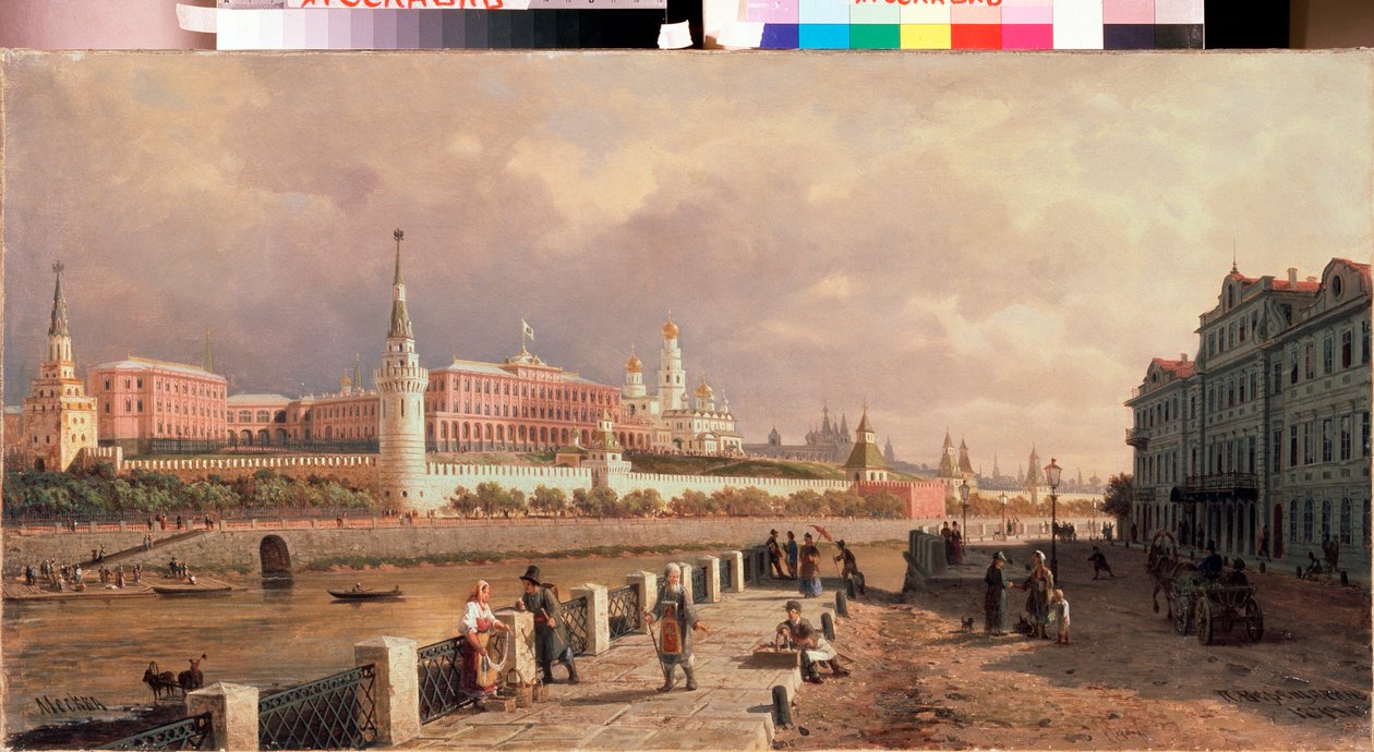 Vista do Kremlin a partir do aterro de Sophia em Moscovo - Pintura de Pyotr Petrovich Vereshchagin (Piotr Verechtchaguine) (1836-1886), óleo sobre tela de Pjotr ​​​​Petrowitsch Wereschtschagin