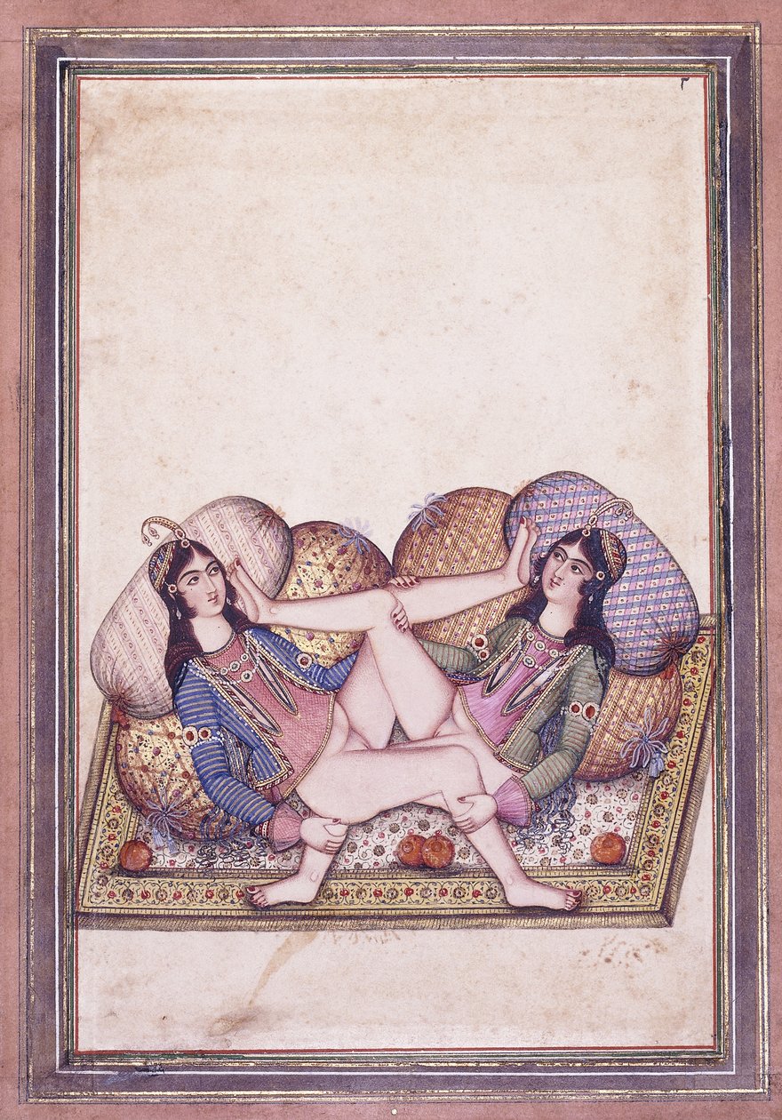 Uma cena erótica, meados do século 19 de Qajar School