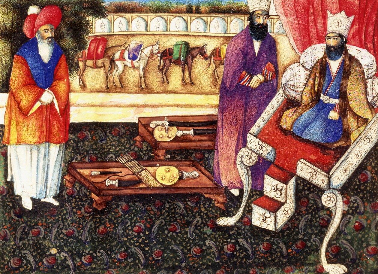 Salomão Recebendo Presentes da Rainha de Sabá, c.1863-4 de Qajar School