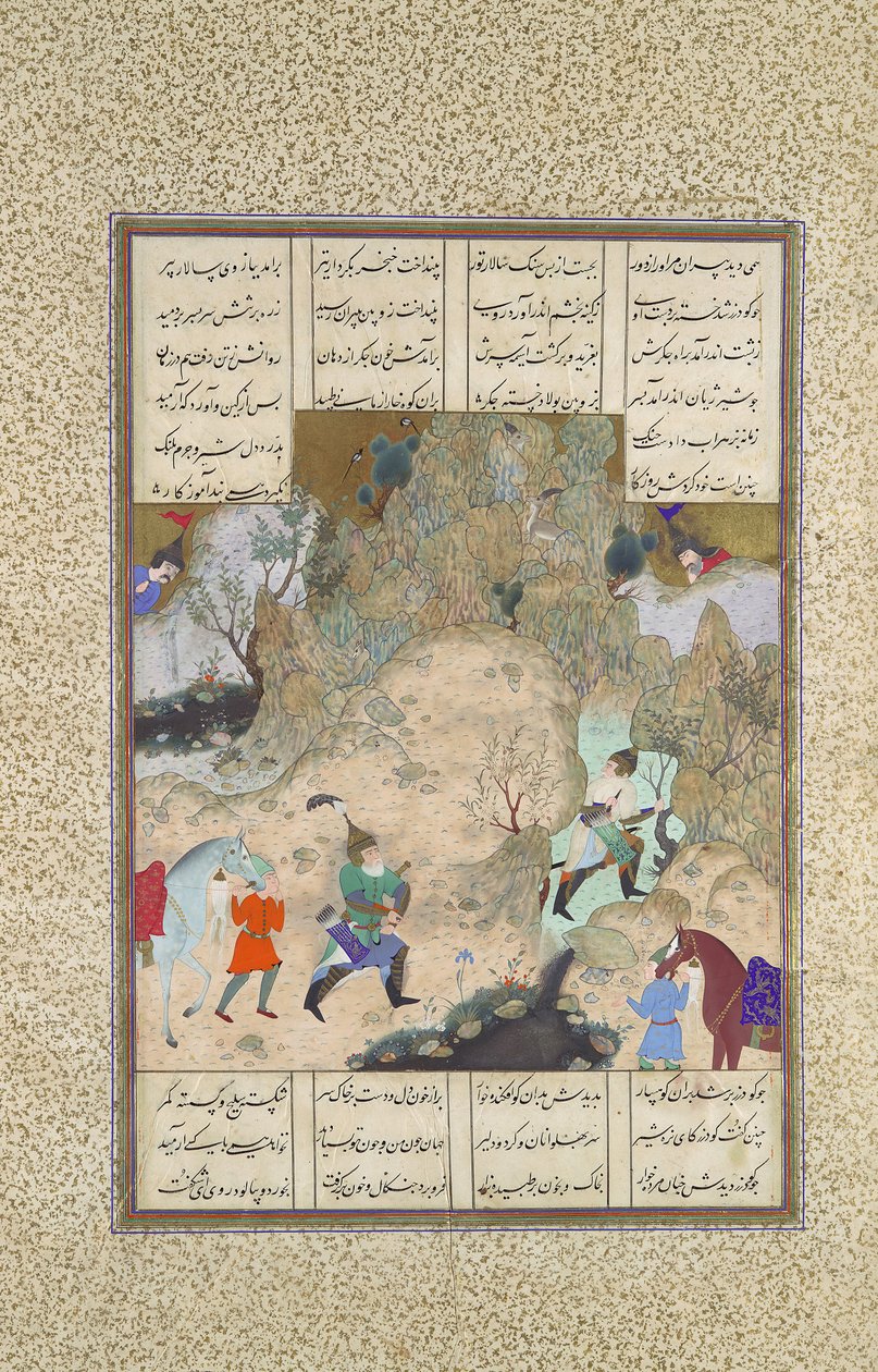 A justa final das torres: Gudarz versus Piran, Folio 346r do Shahnama..., ca.1525-30. de Qasim ibn 