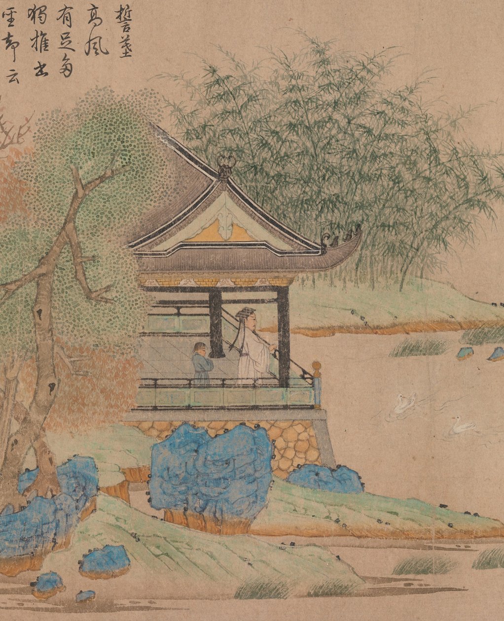 Wang Xizhi observando gansos, Handscroll. c.1295 de Qian Xuan